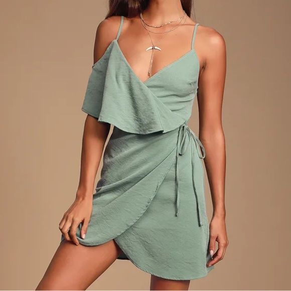 Lulus Dresses & Skirts - ‼️$15 Bundle‼️Lulu’s Mia Rae Sage Green Asymmetrical Mini Wrap Dress